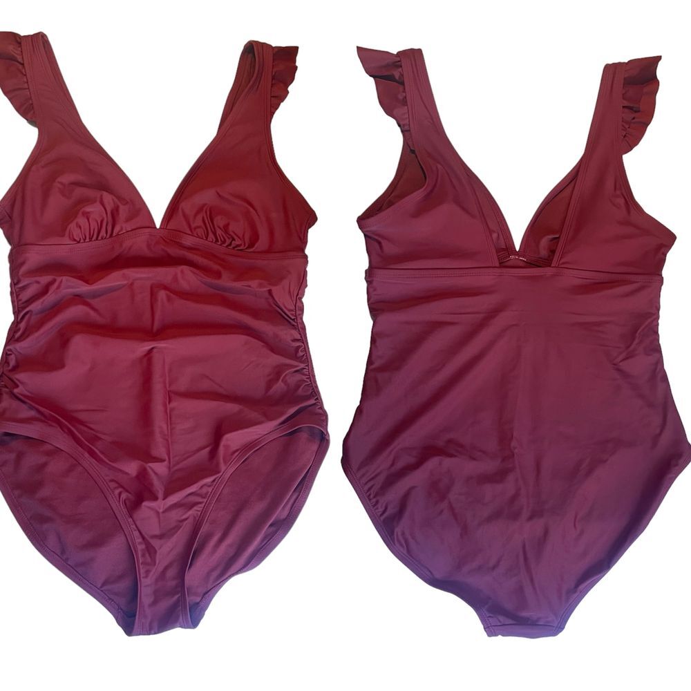 Kona Sol women's cute one piece‎ burnt red swimsuit bathing suit Large full